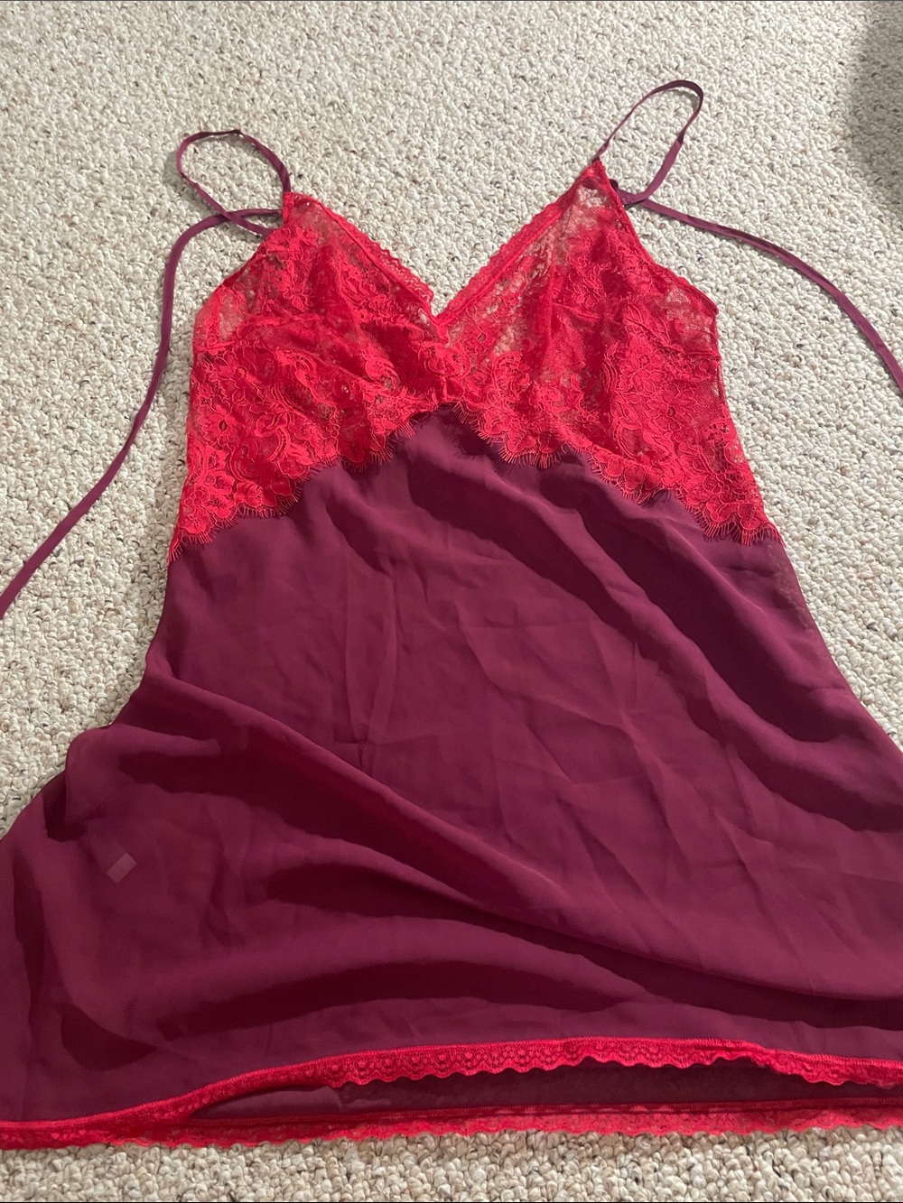 Adore Red Lace & Burgundy Slip Chemise